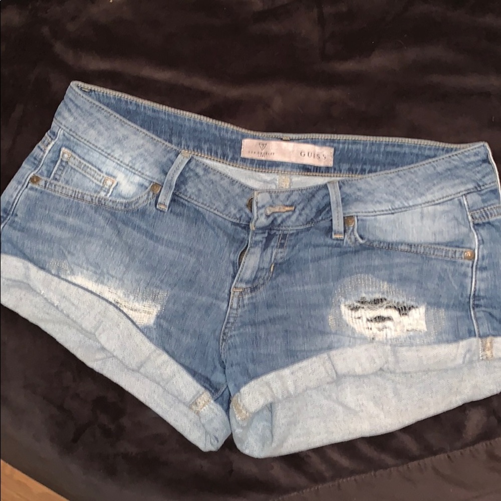 Guess Stretch Jean Ripped Mini Shorts